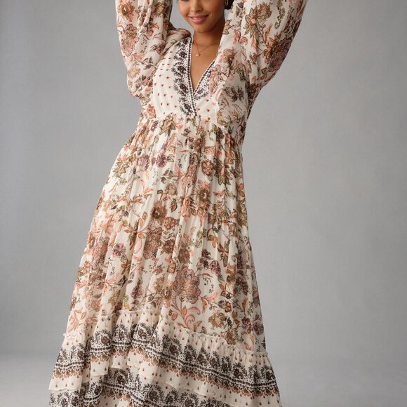 Anthropologie V-Neck Long-Sleeve Maxi Dress - Picture 3 of 7